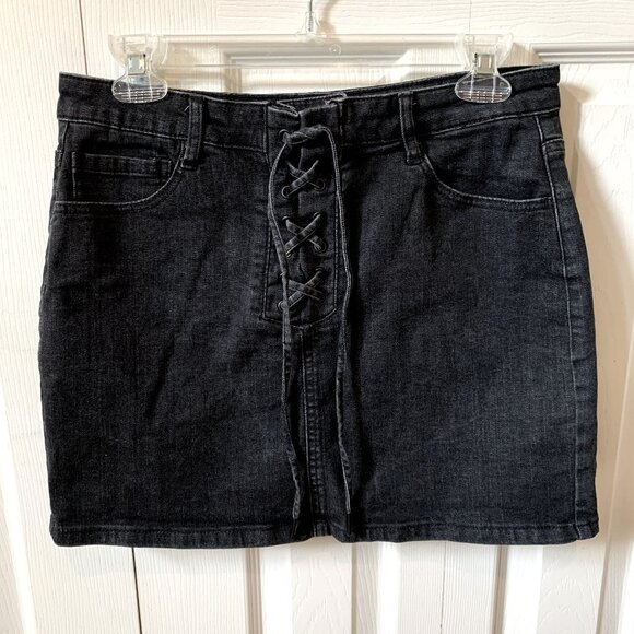 GARAGE Black Denim Mini Skirt - Picture 1 of 8
